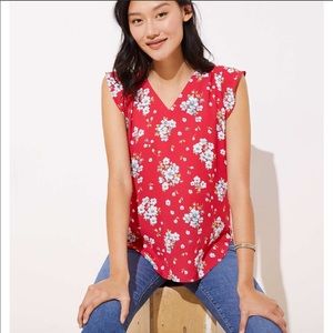 Loft Floral Flutter Cap Sleeve Shell Large